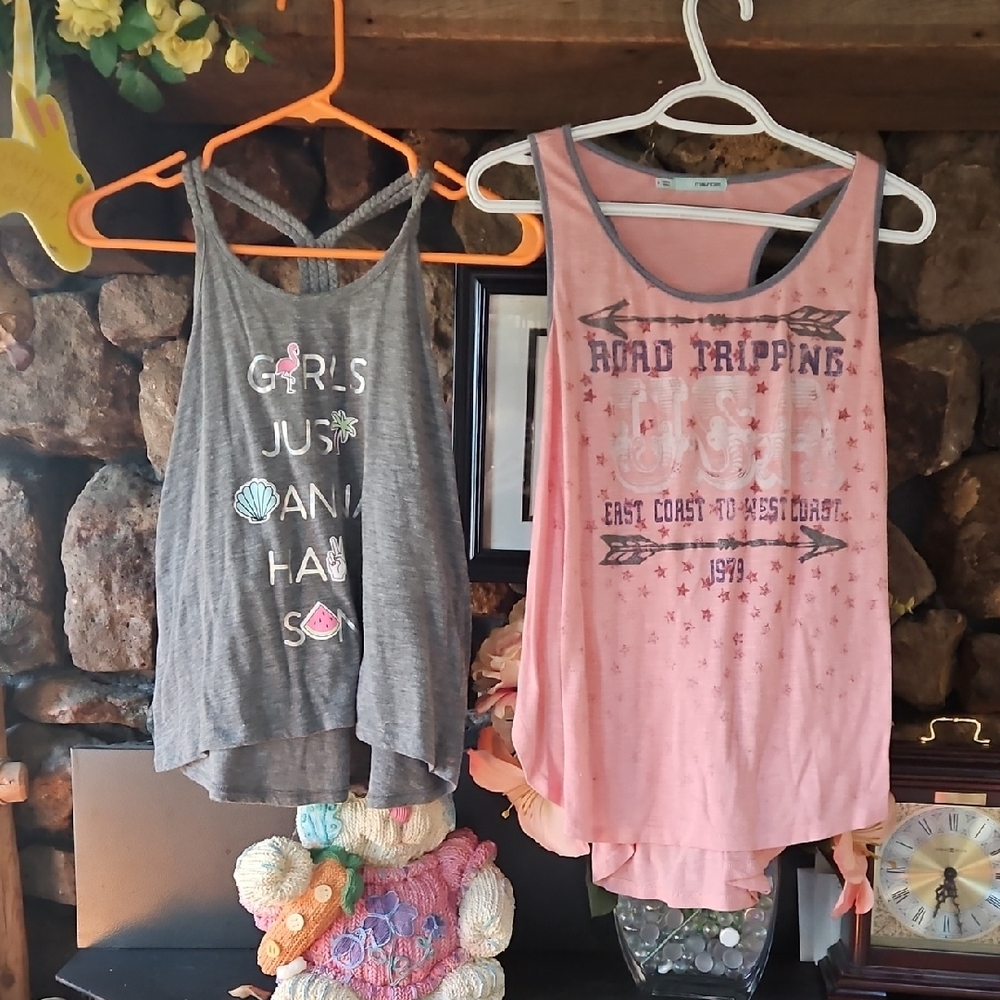 Maurices Gray and Pink Relaxed Fit Tank Tops
